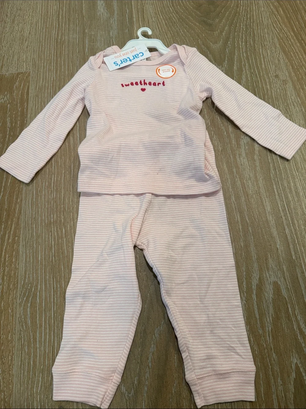 Carter's Light Pink Striped Long Sleeve Set with Sweetheart Embroidery NWT